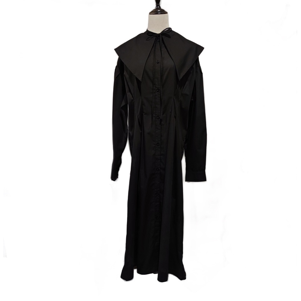 3 Way Cotton Blend  Mao Collar Long Shirt Dress